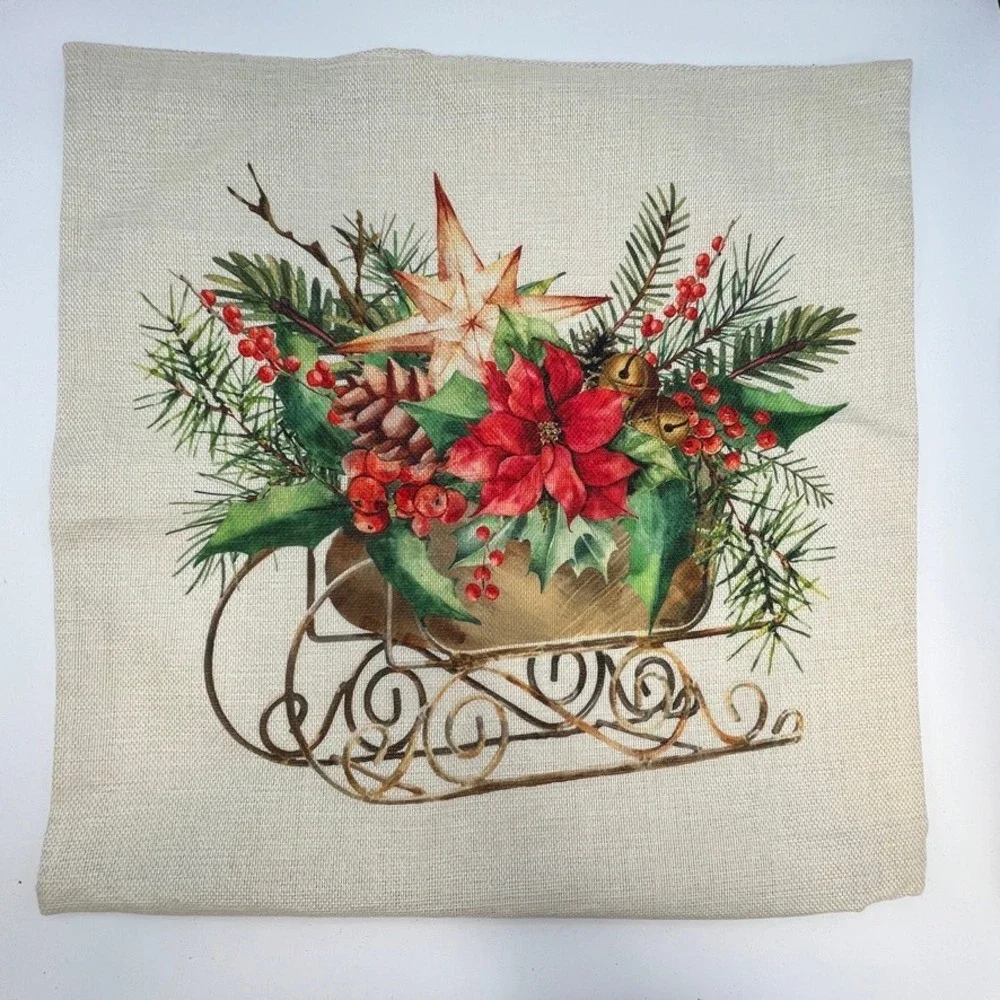 4‎ New Christmas Throw Pillow Covers Holiday Decor Square Woven Cottage Country